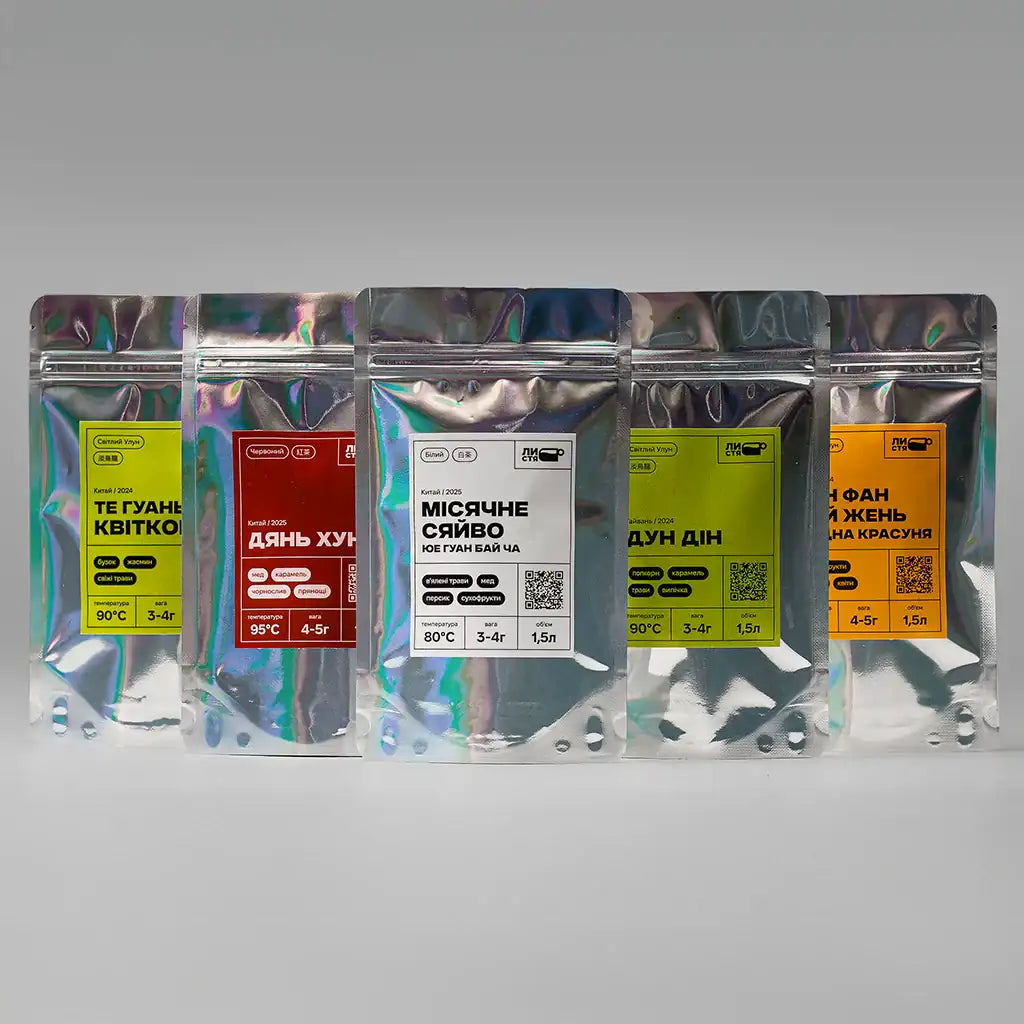 Преміальний набір із 5 чаїв по 25г: улун Дун Дін, Те Гуань Інь, Східна Красуня, Мао Фен і Юе Гуань Бай Ча — купити вигідно.